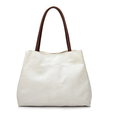 Dames Vintage Casual Handtas Grote Capaciteit Schouder Tote Vrouwelijke Tas Mode Vrouwen Brand Grote Canvas Tassen: WHITE