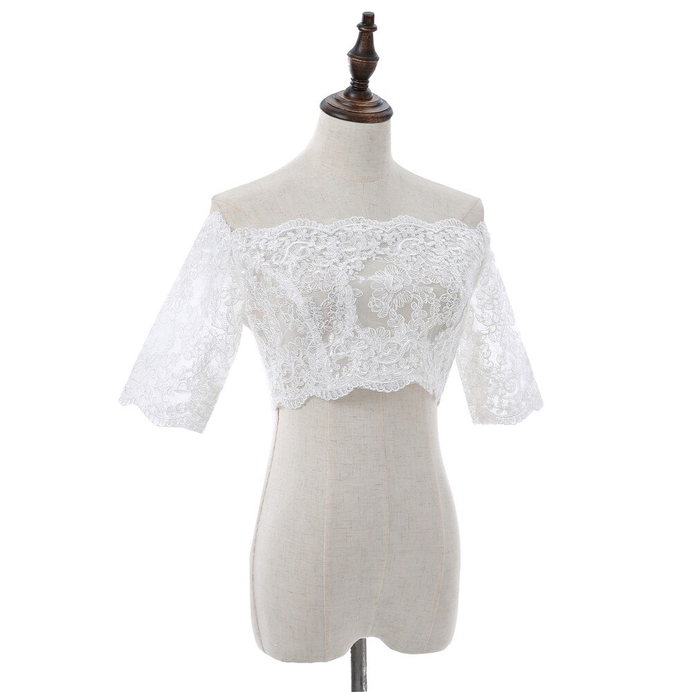Boat Neck Wedding Bolero Lace Appliques Women Cape Beaded Wedding Shawl Vintage Bridal Wrap Wedding Accessories