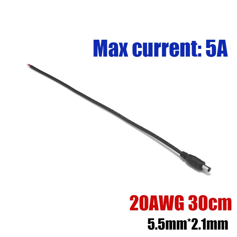 Cable de alimentación CC pelado 22 20 18 AWG macho hembra 12V adaptador conector Pigtail de repuesto para altavoz tira LED cámara CCTV: Negro / 40 p