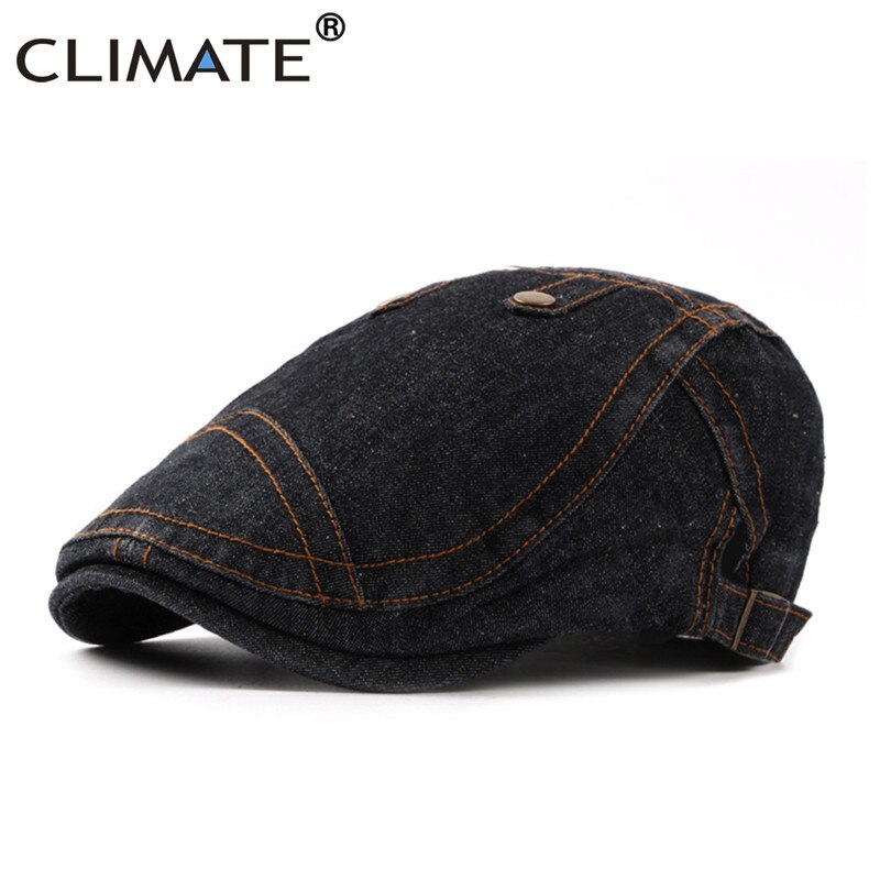 Klimat män denim basker platt keps pappa hatt män hatt keps cowboy tyg jean vuxen jeans hatt justerbar marinblå jeans platt kepsar: Svart