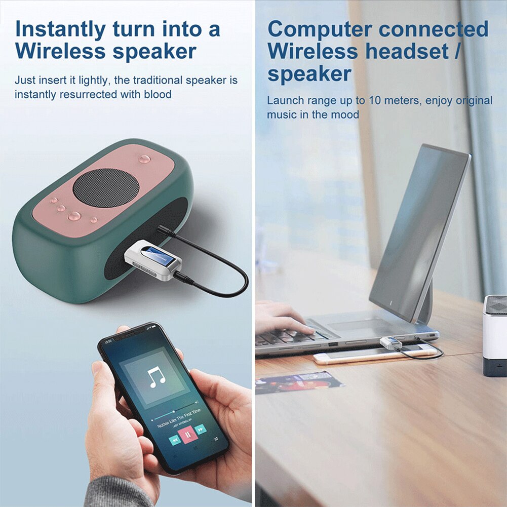 2 in 1 kabellos Audio- Sender Empfänger LCD Anzeige USB Bluetooth 5,0 Dongle USB Stereo Musik kabellos Adapter