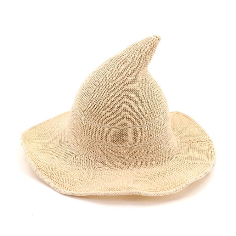 Halloween Witch Hat Men's And Women's Wool Knit Hat Solid Hat: Beige