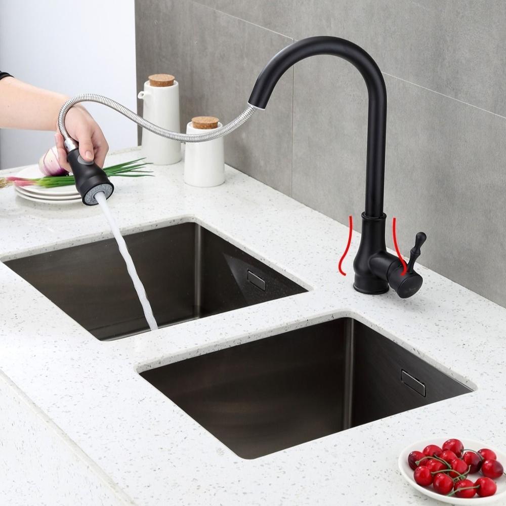 Kitchen Faucets Silver Black Single Handle Pull Out Kitchen Tap Single Hole Handle Swivel 360 Degree Water Mixer Tap Mixer Tap