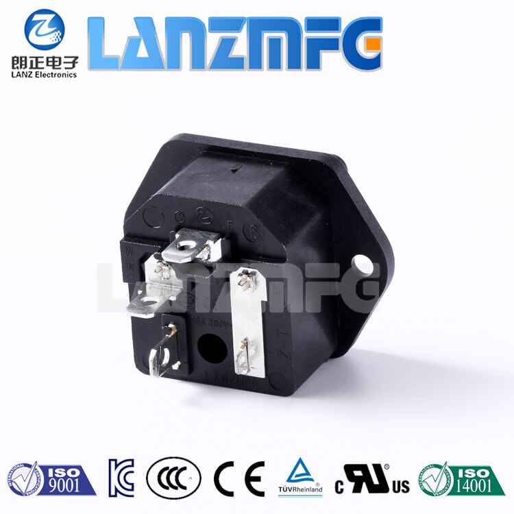 Lz -14-f1-4p iec innløp  c14 med sikringsholder 10a 250v cooper belagt med skrue