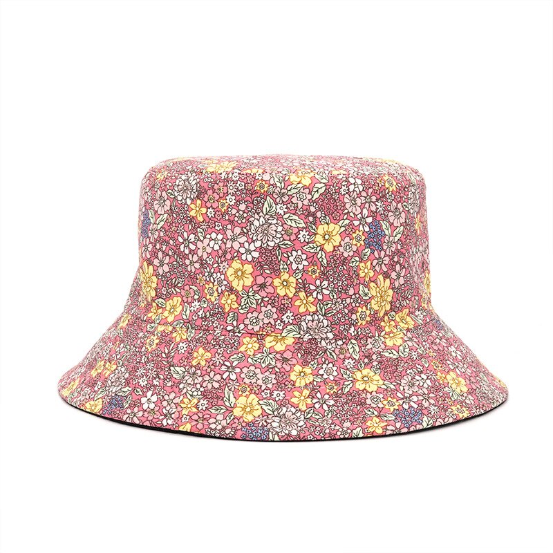 2022 Floral Print Cotton Bucket Hat Women Double Side Reversible Cap Female Panama Fisherman Hats Spring Summer: Pink