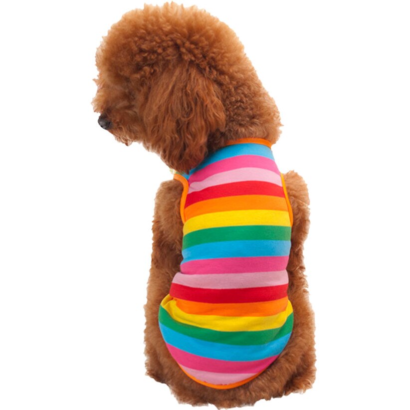 Nieuw Regenboog Streep Huisdier Shirt Vest Hond Kleding Puppy Kat Kleding Kostuum Kleding Voor Teddy Zomer Kleding