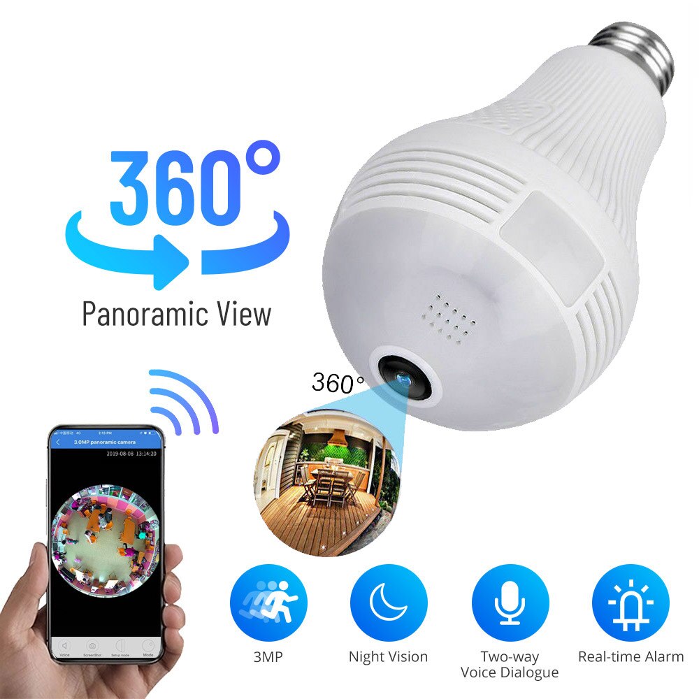 360 ° Draadloze Panoramisch Wifi Camera 2MP Hd Home Security Ip Camera Verlichting Nachtzicht Twee Audio Bulb Camera