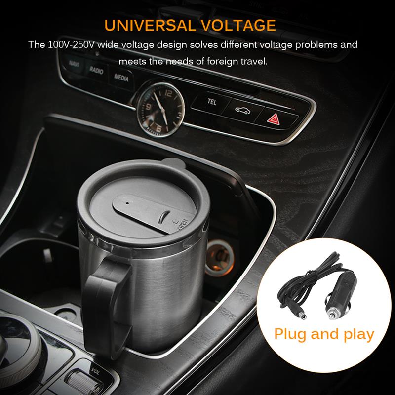 500ML 12V Car Water Keep Warmer Kettle Portable Cup Kettle Travel Coffee Mug Electric Stainless Steel With Cigar Lighter Cable