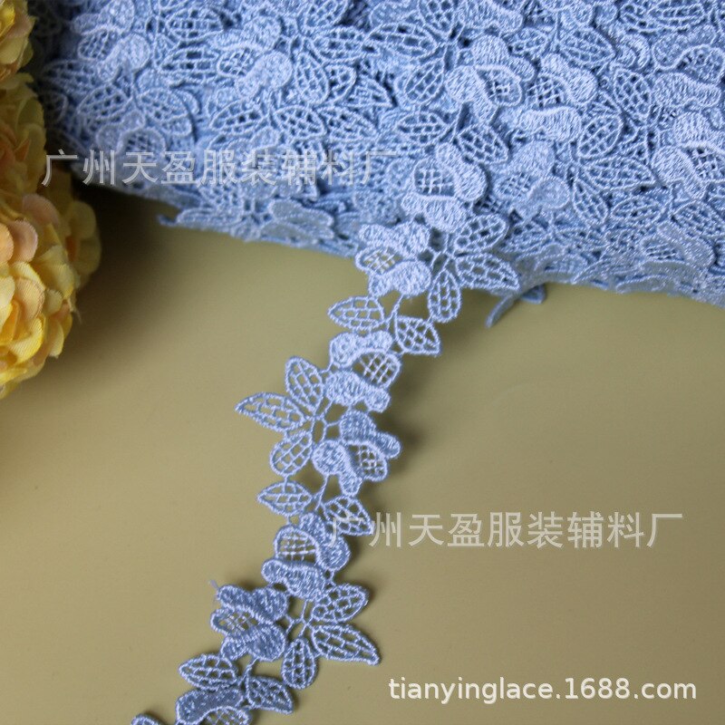 2Yards Polyester Blauw Roze Bloem Kant Trims Wateroplosbare Kant Lint Diy Ketting Ornamenten Bruiloft Kleding Accessoires 3Cm: blue