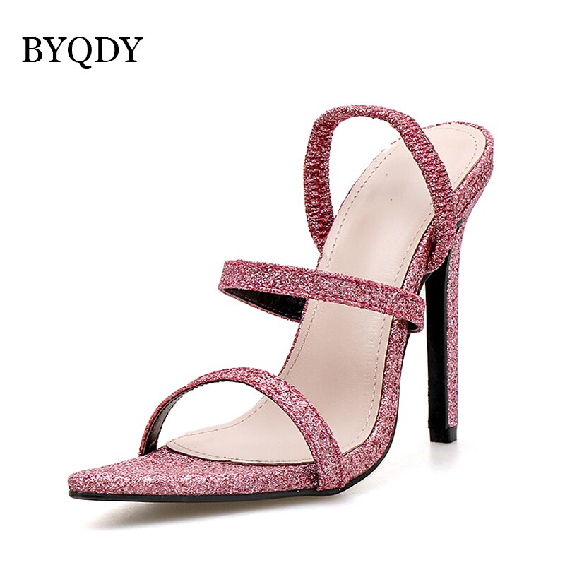 BYQDY Elegante Elastische Band Sandalen hoch Fersen Schuhe Damen lässig Party sexy Frau Pumps gucken Zehe Hochzeit Schuhe Braut
