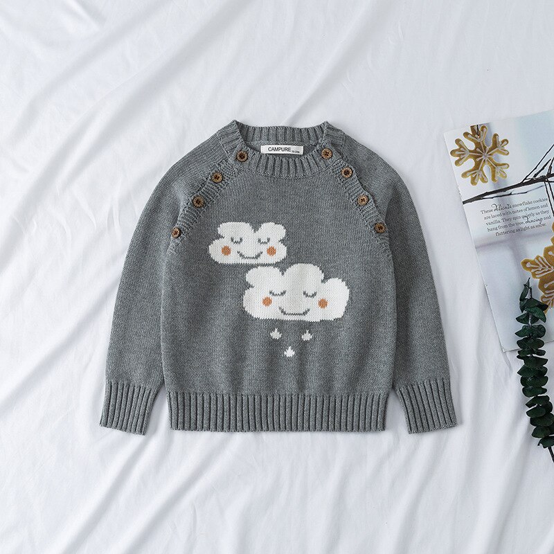 100% bawełna jesień dzieci swetry dziergane topy chłopcy niemowlę dziewczyny kreskówka z długim rękawem ubrania chmury drukowane słodkie sweter: szary / 3T