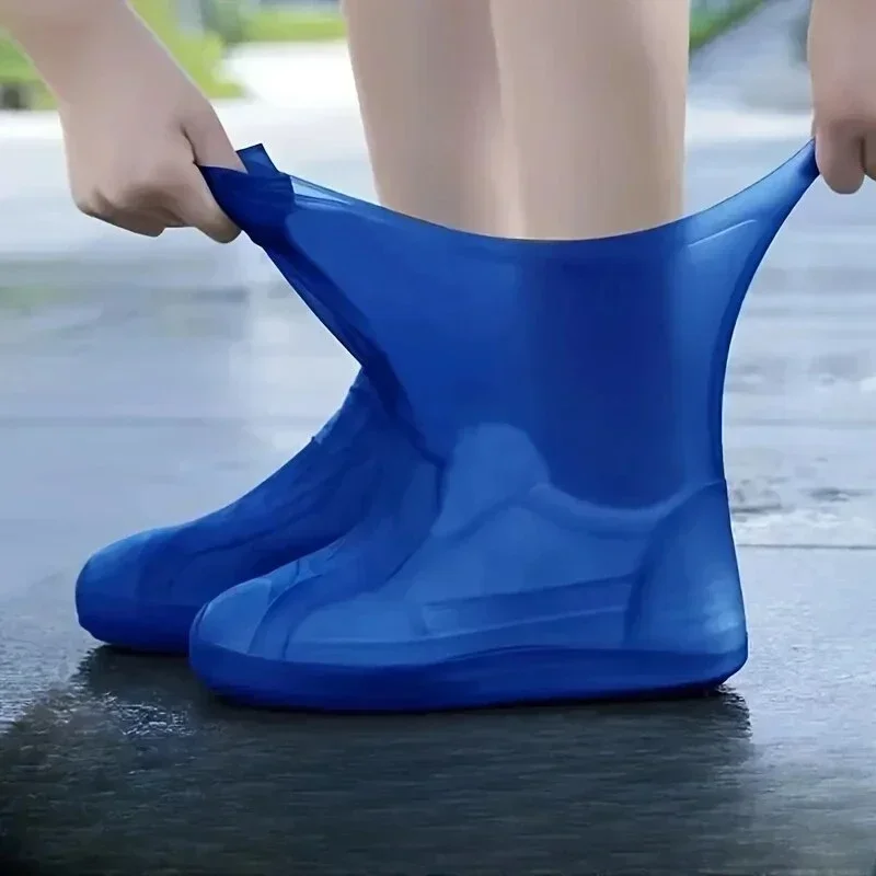 Regenschuhschutz, ein Paar wiederverwendbare Gummi-Überschuhe, wasserdicht, für Schuhe, Stiefel, Protektoren, Silikonausrüstung: Blau / See below for size descriptions