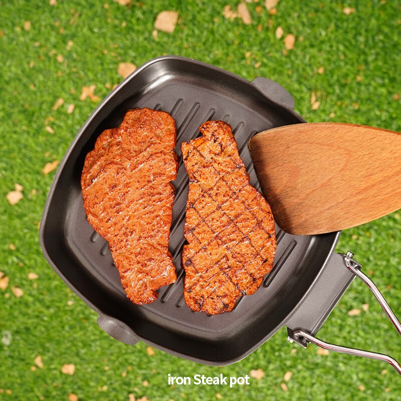 Portable Frying Steak Pan Outdoor Grill Cooking BBQ Pan Fish Steak Frying Cooker with Handle Multi-function Folding Pan