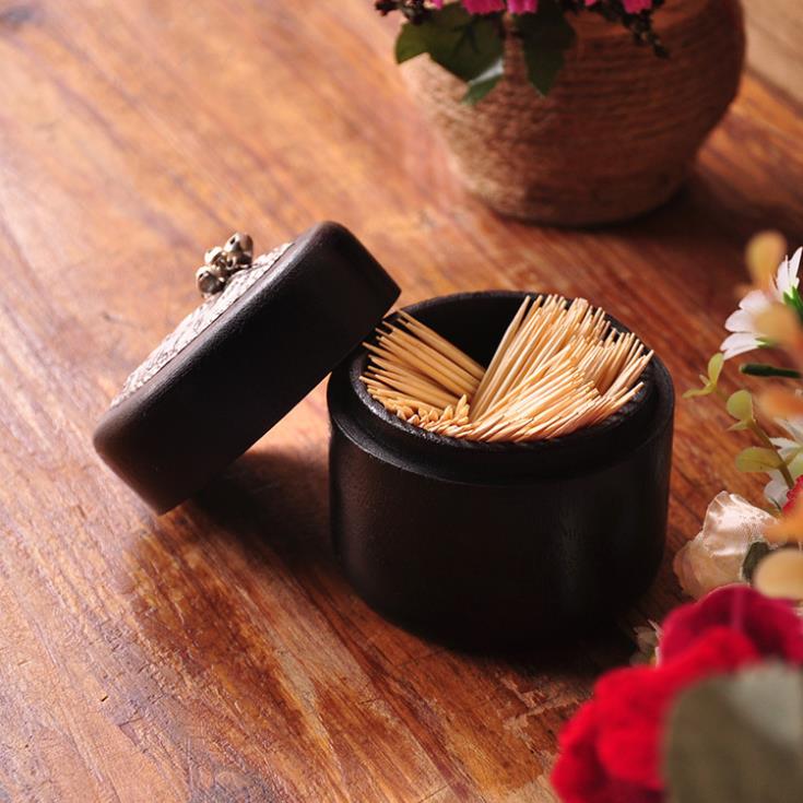 Caja de palillos de dientes creativa, viento de Tailandia, elefante una pieza de estaño, coccoloba de madera de mango, características de artesanías, palillo de dientes titulares ~