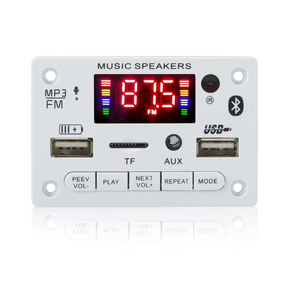 5v decoding board module bluetooth 5,0 wireless car usb  mp3 player tf card slot usb fm with microphone hands 12v mp3 free system: White