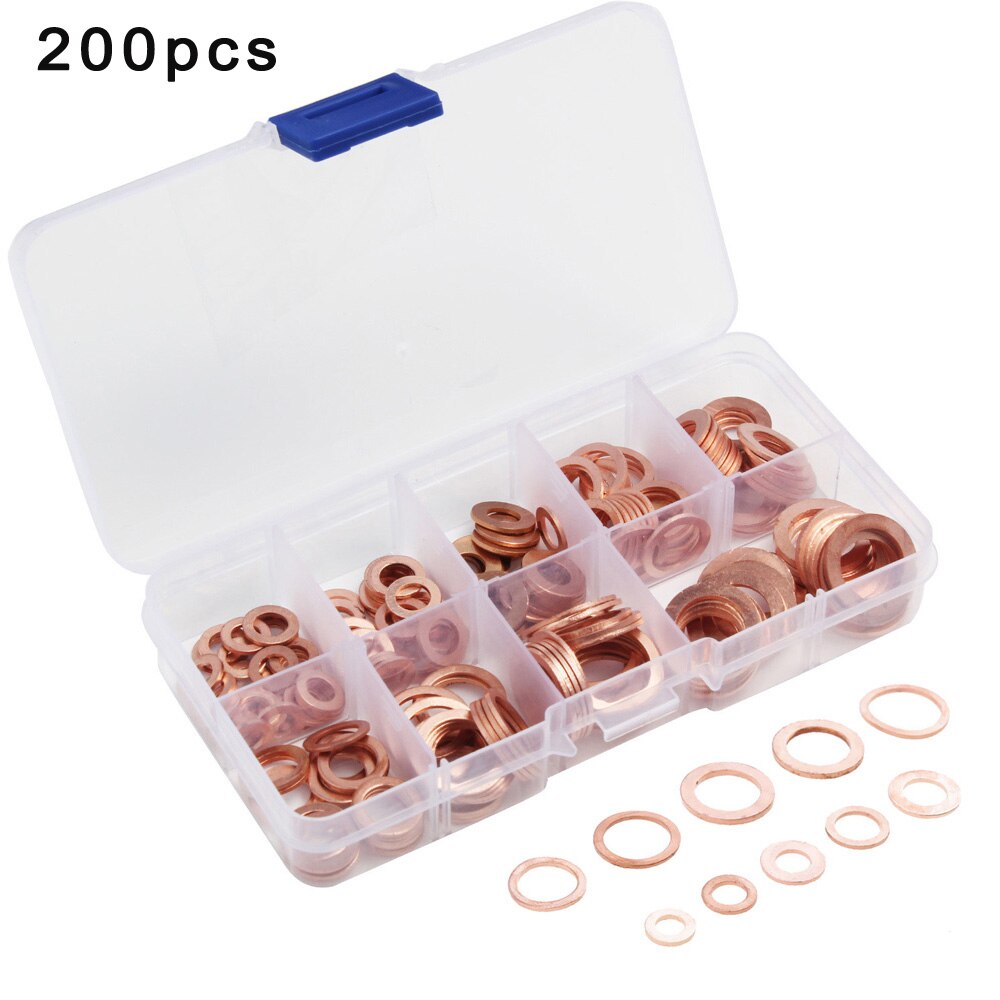 200Pcs Washer Copper Parts Automotive Engine 13x7x2.3cm Assortment Set