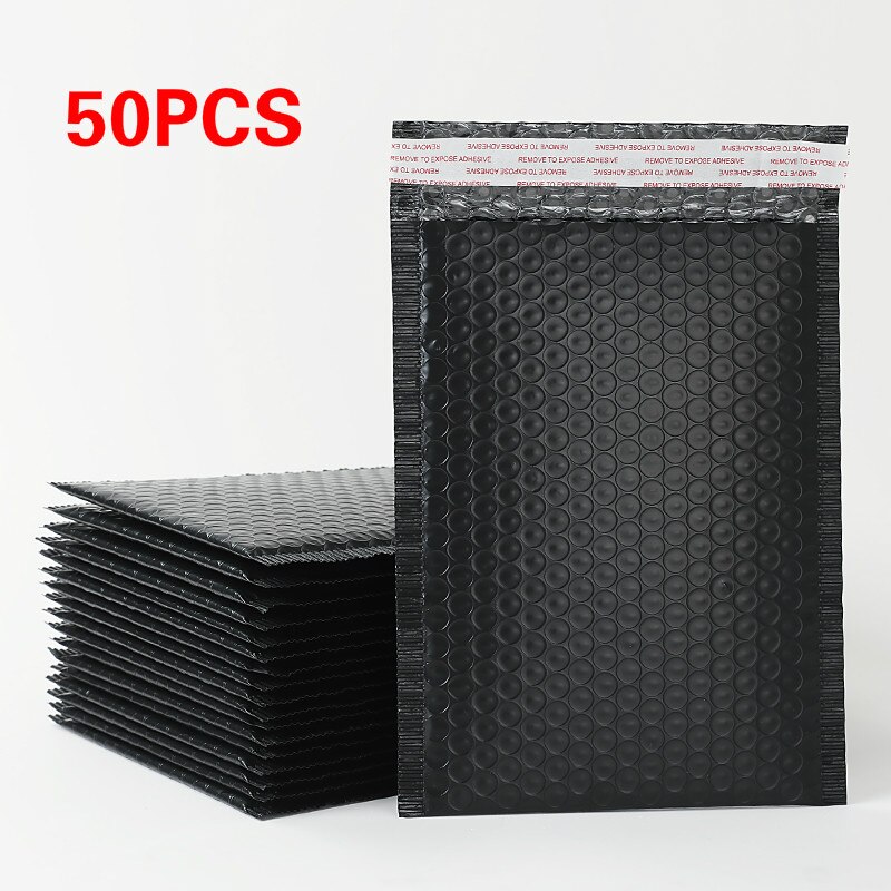 50pcs Black Poly Bubble Mailer Envelopes Padded Mailing Bag Self Sealing Packaging Bag Wrap Storage Usable Space 20x28+4cm