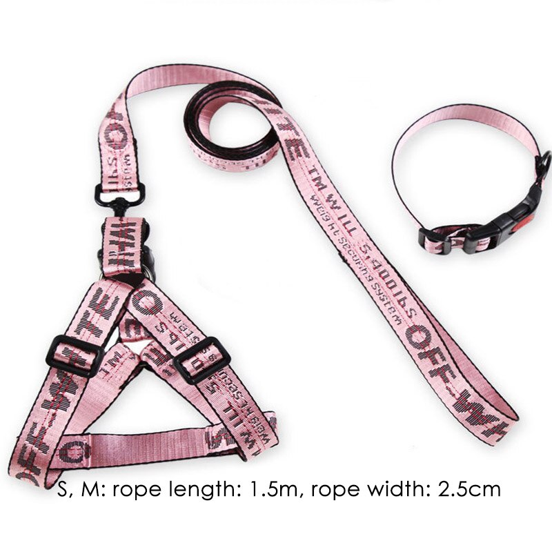 Mode Beletterd Huisdier Halsband Harness Leash Set 1.5 Cm Duurzaam Nylon Rope Leads Franse Bulldog Puppy Lopen Honden Huisdier levert: 3pcs pink / M