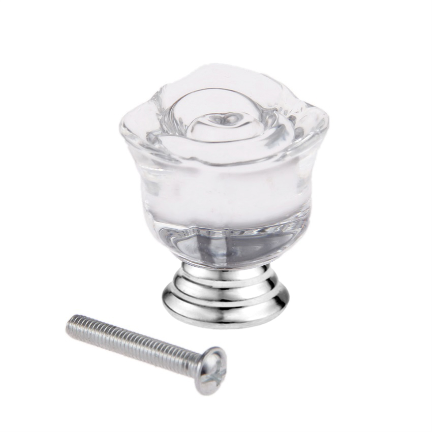 1Pc 30Mm Kristallen Roos Glas Doorzichtige Kast Knop Lade Trekt Handvat Keukendeur Garderobe Meubels Hardware Knoppen En Handgrepen: WHITE
