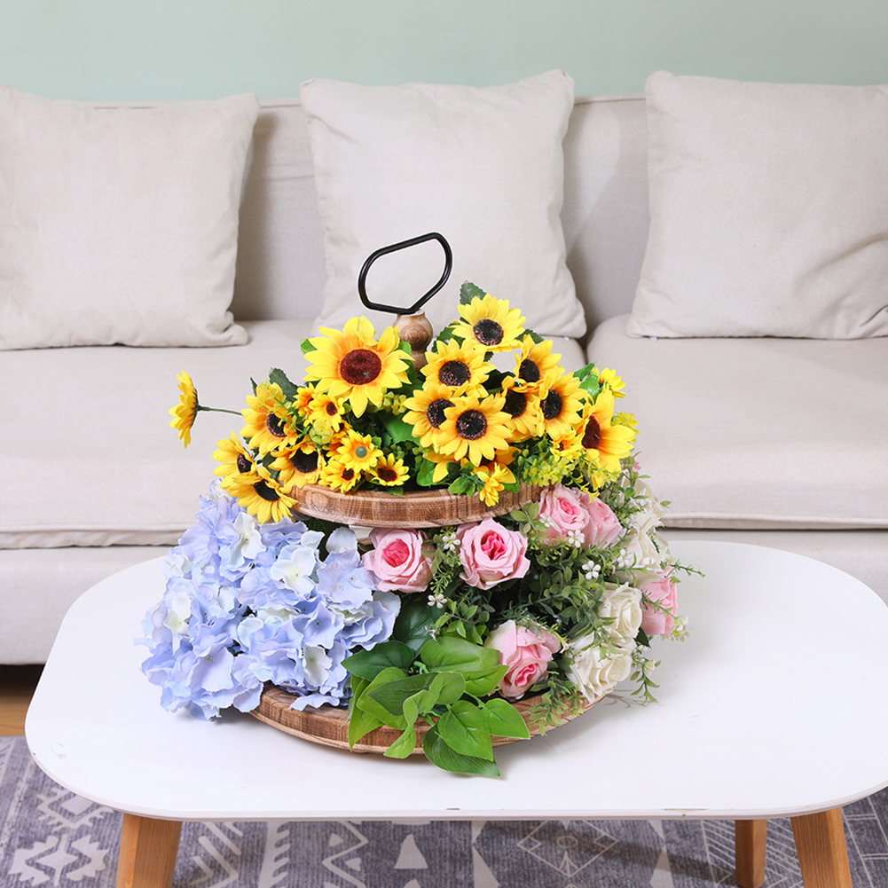 Home Countertop Two Tier Tray Decorative Organizer Breakfast Wood With Handle For Kitchen Store Fruit Snacks Cupcakes Easy Clean