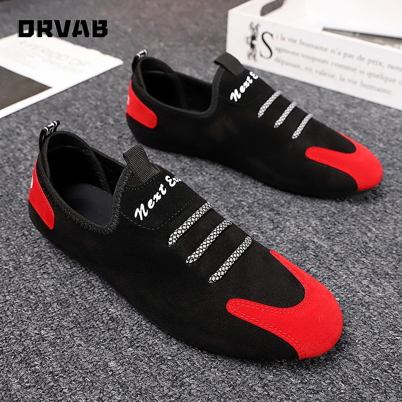 Mocassins de conduite pour hommes, chaussures à la , couleurs mixtes noir et rouge, baskets souples et confortables, mocassins d'été,