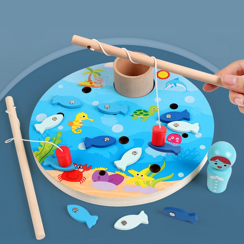 Magnetic fishing Educational wooden toys Pretend Play children fishing game magnetic Hand eye coordination training baby toygift