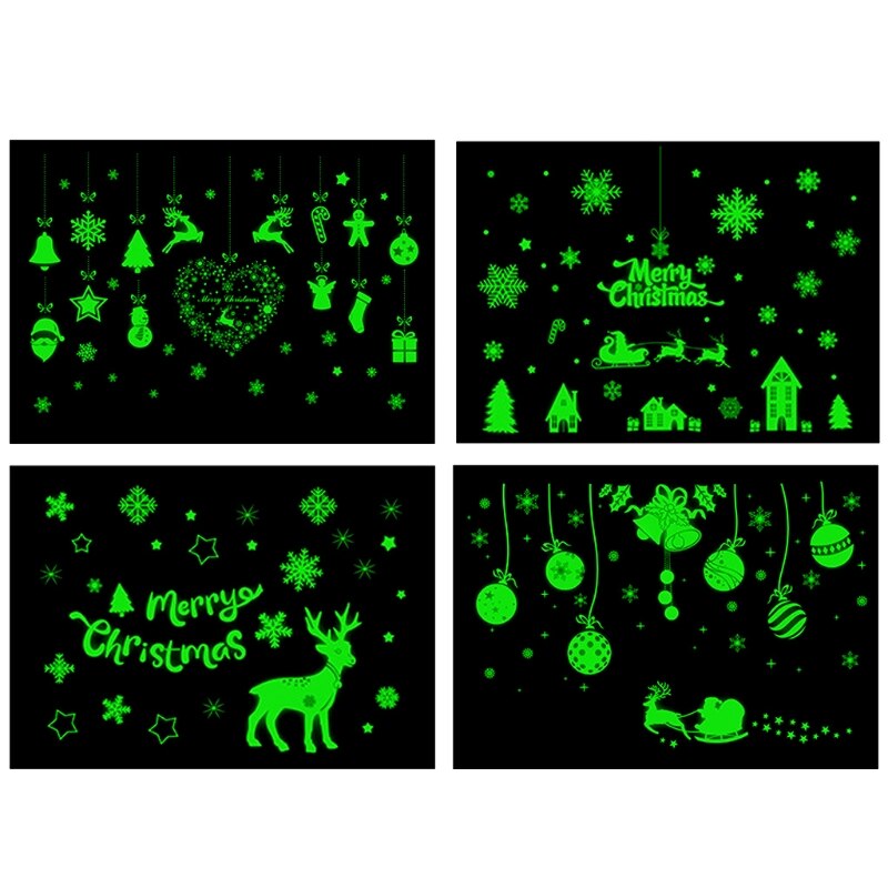 Kerst Gloeiende Stickers 2 Sheets Adhesive Fluorescerende Stickers Voor Kinderkamer Party Muur Sticker