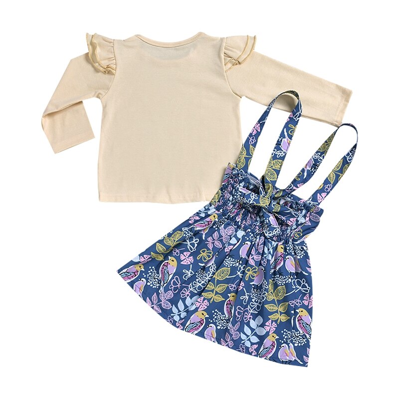 Baby flicka kläder set långärmade t-shirt toppar blommiga klänningar tecknade djur kjol kläder toppar sling kjol set