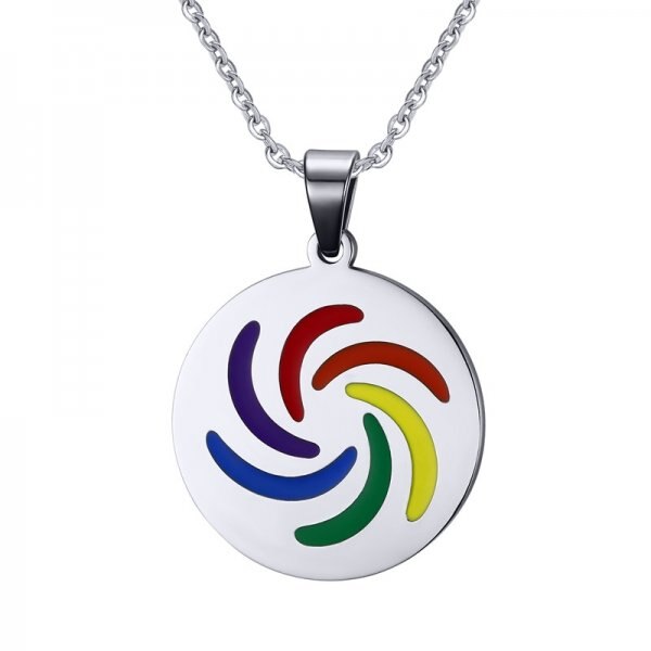 Neue Edelstahl Kreis Platte Regenbogen Stolz Homosexuell Halskette Männer Paar unisex Anhänger Kette Schmuck: 16N1309