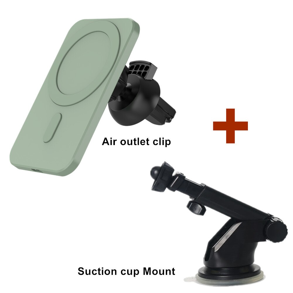 15W Auto Qi Draadloze Oplader Mount Voor Iphone 12 Mini 12Pro Houder Gemonteerd Qi Standaard Magnetische Draadloze Auto Air vent Lader: Green Full set