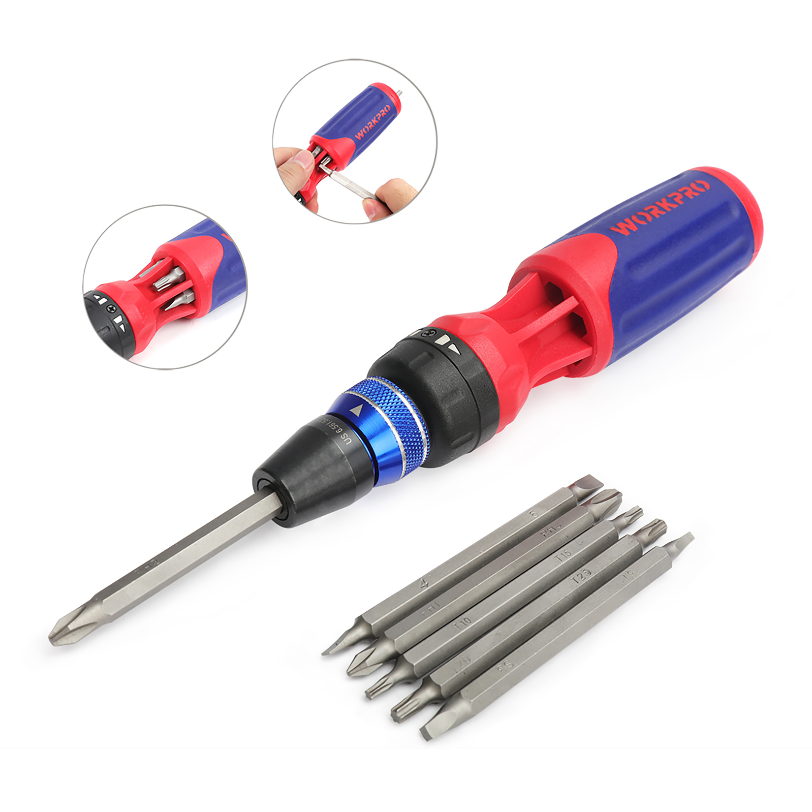 WORKPRO Ratcheting Screwdriver 12 in 1 Screwdriver set Quick Load Mechanism Screwdrivers S2 Bits Screwdriver Bit Set: Default Title