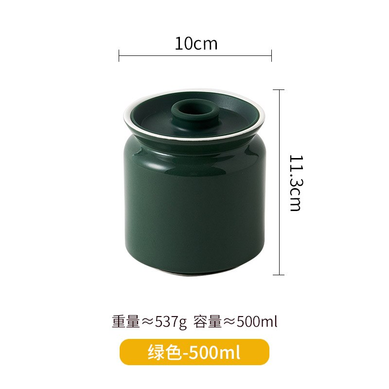 Ceramic Sealed Can Household Coffee Bean Storage Jar Sealed Kitchen Sauce Preservation Seasoning Salt Sugar Container: Green-500ml