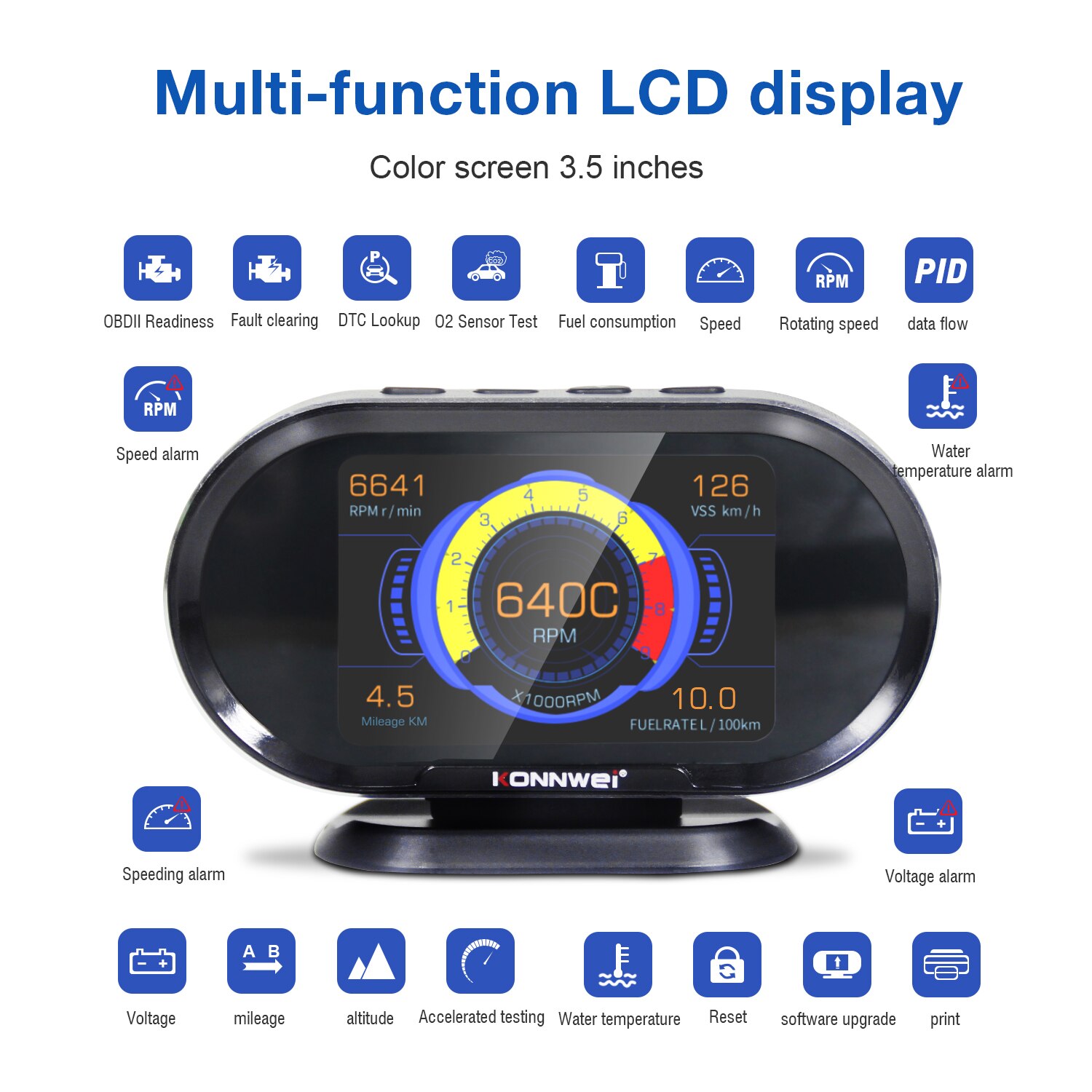 Ajotietokone obd 2 konnwei  kw206 obd 2 auto auto obd 2 skanneri polttoaineenkulutus veden lämpötila mittari hud digitaalinen näyttö