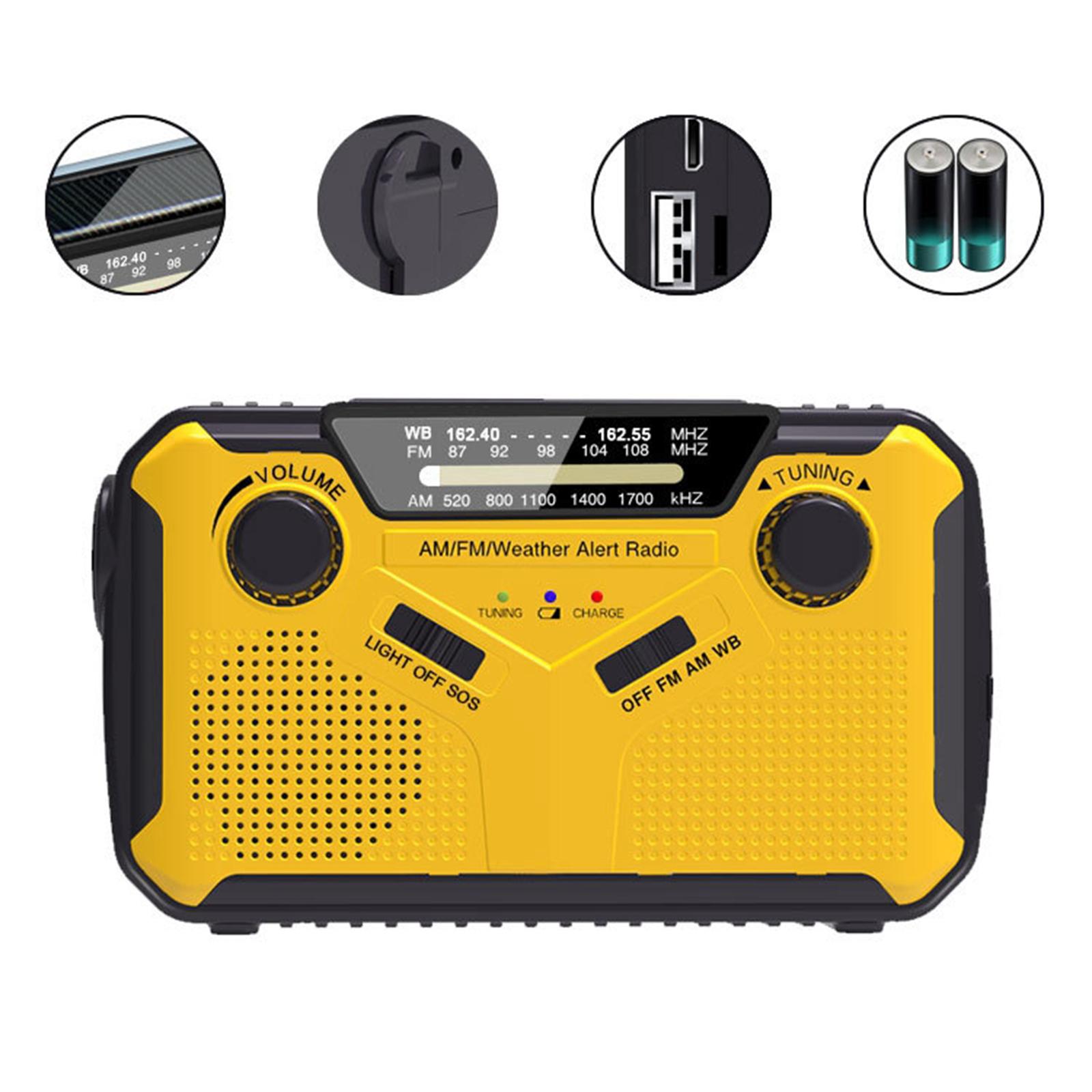 Emergency Radio Noaa Weather Alert 4-Way Powered ,LED Flashlight ,USB Input Interface Reading Lamping Wind up Lightweight