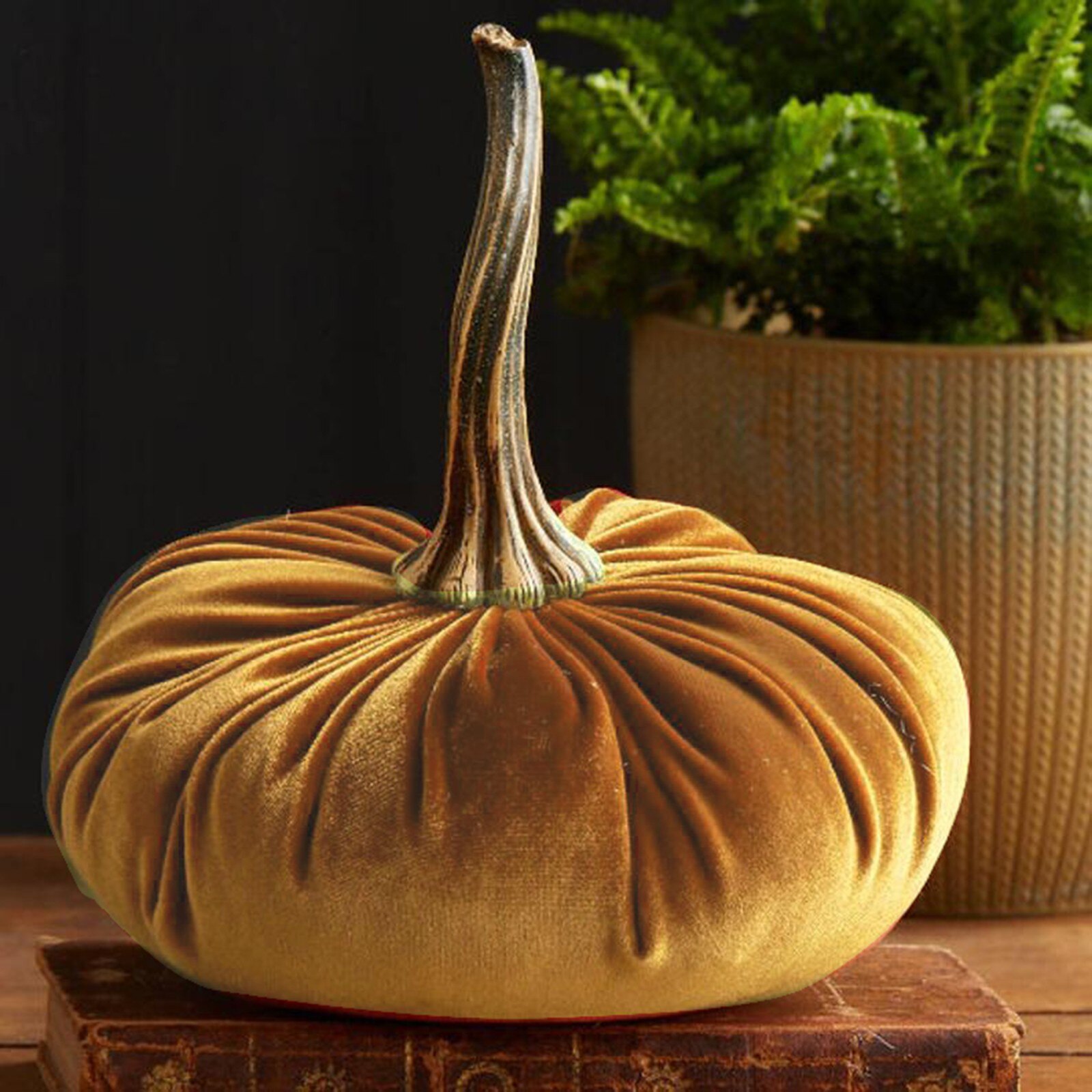 1 Pc Handmade Velvet Pumpkins Decor Super Soft Stuffed Pumpkin With Exquisite Artificial Pumpkin Foam Simulated Cute#40: Gold