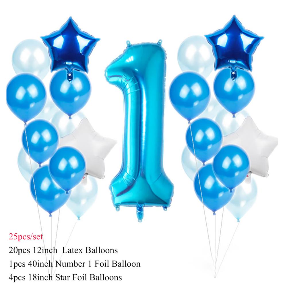 Rose Gold 1st Birthday Balloons Latex Confetti Balloons Number 1 Foil Ballons Baby Boy Girl First One Birthday Party Decorations: 25pcs blue set