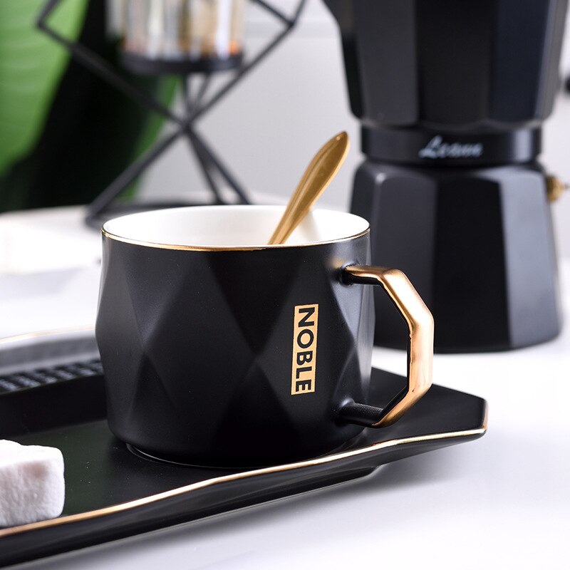 Enkel keramisk kopp kaffe guldkant lyx med sked turkiskt kaffeset grönt par taza café keramisk tekopp  be50cu