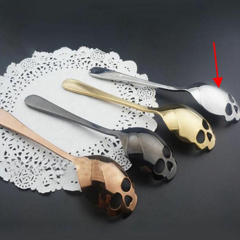 Cuchara de té de calavera de azúcar , cubiertos de acero inoxidable, esqueleto para té y café, 1 pieza: Plata