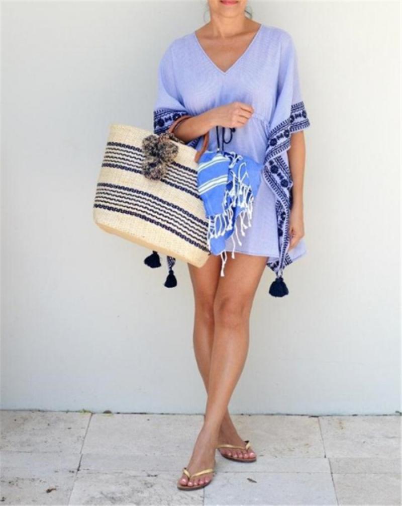 Handgefertigte, gewebte taschen für damen, boho-strohtasche mit streifen und pompons, sommer-strandtasche, xxl-einkaufstasche, wayuu-häkelarbeit