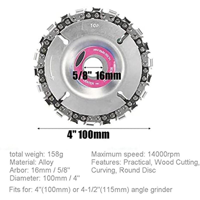 4 inch 22 Tooth Woodworking Tools with Chain Grinder Chain Wood Carving Disc for 100/115 Angle Grinder Teeth Sharpener Chainsaw