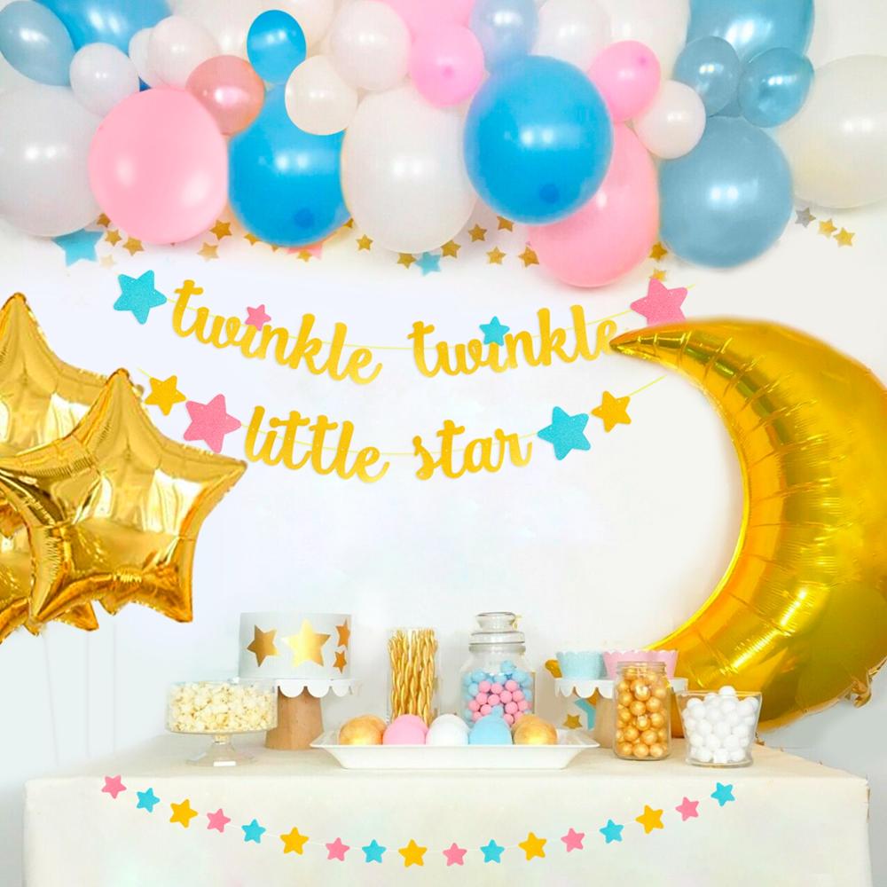 Glimt liten stjärna baby shower dekor 1st första grattis på födelsedagen fest dekor bunting girlander stjärna kön avslöja dop dekor