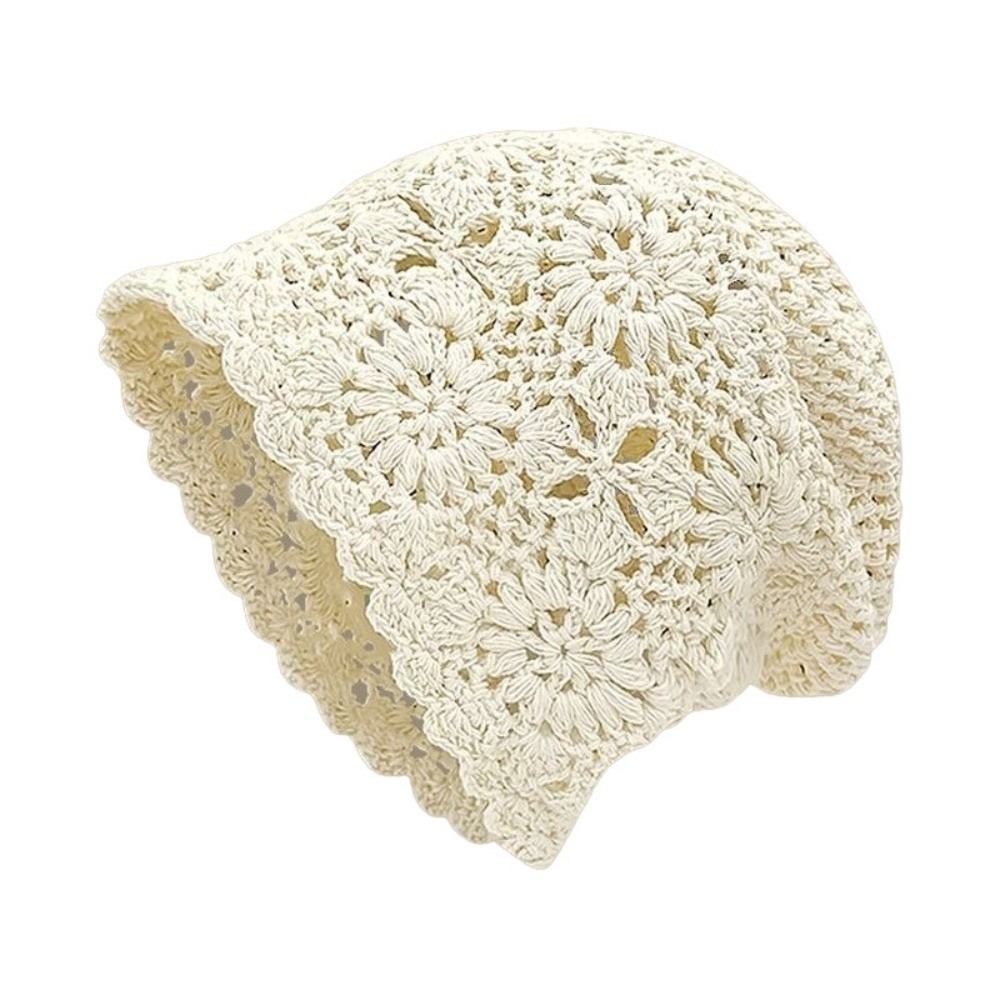 Bohemian Style Crochet Flower Knitted Hat Thin Korean Lace Woven Cap Handmade Apparel Accessories Hollowed Out Beanie Cap Casual: army green