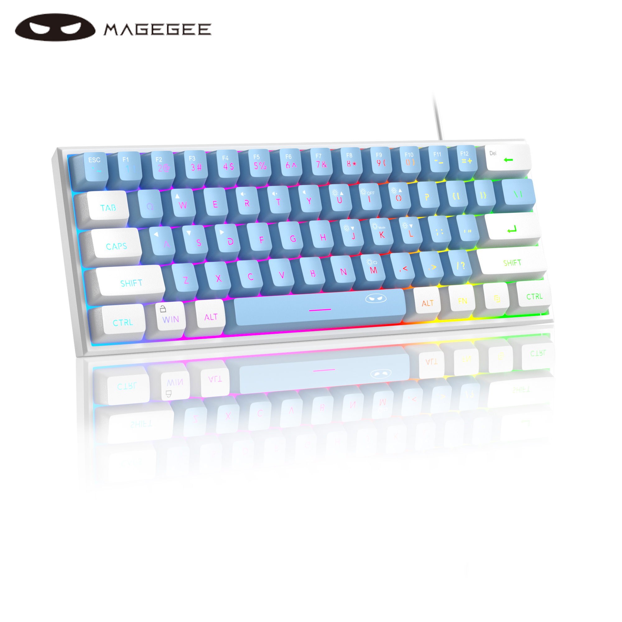 MageGee Mini teclado para juegos 60%, teclado ultracompacto retroiluminado RGB de 61 teclas, oficina de sensación mecánica impermeable ergonómica TS91: Azul