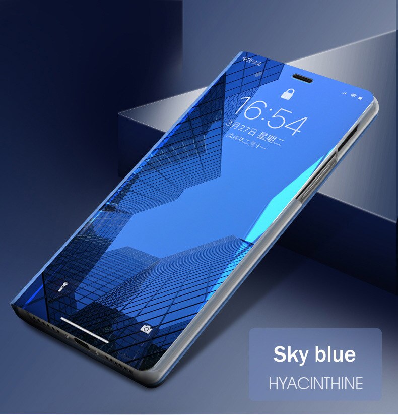 Dla huawei p40 lite E przypadku inteligentne lustro klapki przypadki dla huawei p 40 światła E p40lite p40liteE telefon pokrywa stojak book coque fundas: p40 lite E / Sky blue