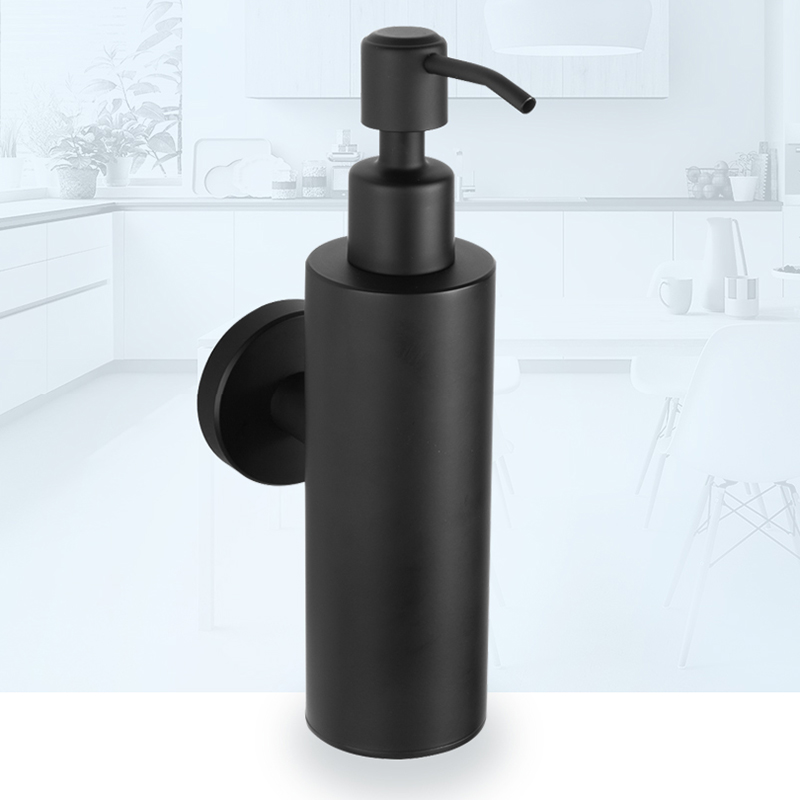 Liquid Hand Soap Dispenser Stainless Steel Wall Mounted Black Simple Bathroom Hardware Screw Fixation