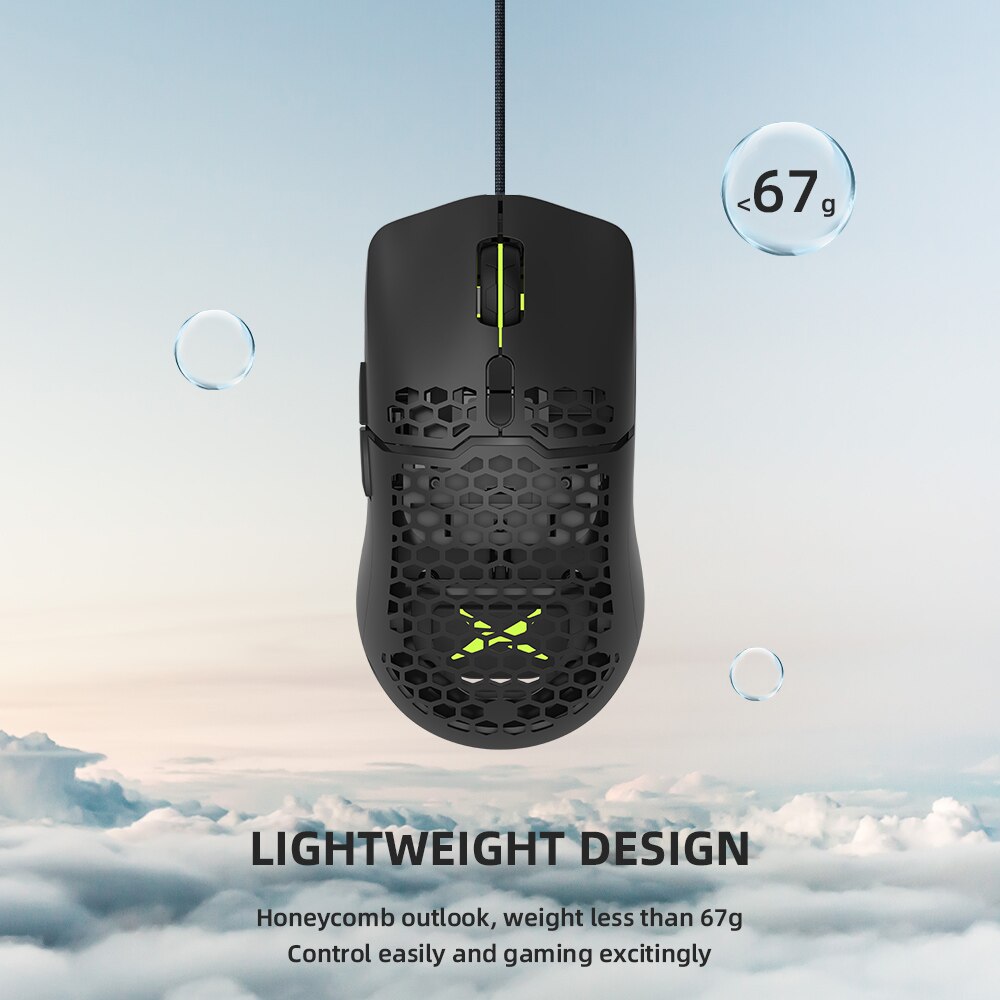 Delux  m700 67g pmw 3389 lätta trådbundna möss gamingmus rgb 7 knappar helt programmerbar honeycomb ihålig mus gamer