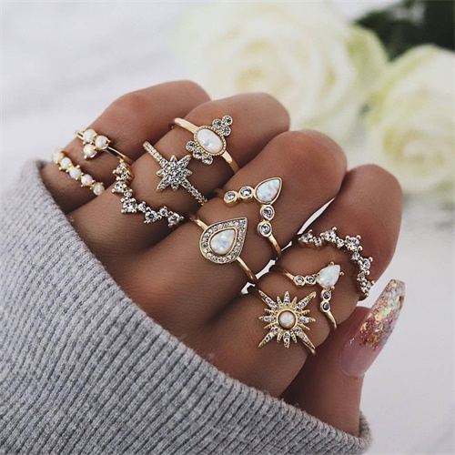 Vintage Gold Crystal Opal Knuckle Ring Set Bohemian Geometrische Snake Mary Cross Vinger Glamour Vrouwelijke Knuckle Midi Ring Sieraden: Yellow