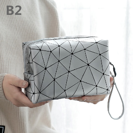 Neceser de PU con entramado de diamantes, organizador de viaje resistente al agua para mujer, estuche de útiles de maquillaje para damas, estuche de maquillaje: B2 Makeup Case