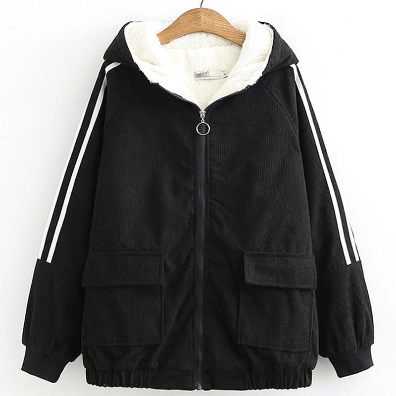 Vrouwen Katoenen Jas Winter Jas Dames Corduroy Katoen Bovenkleding Winter Plus Fluwelen Dikke Warme Jassen Rits Overjas A1419: Black / 4XL