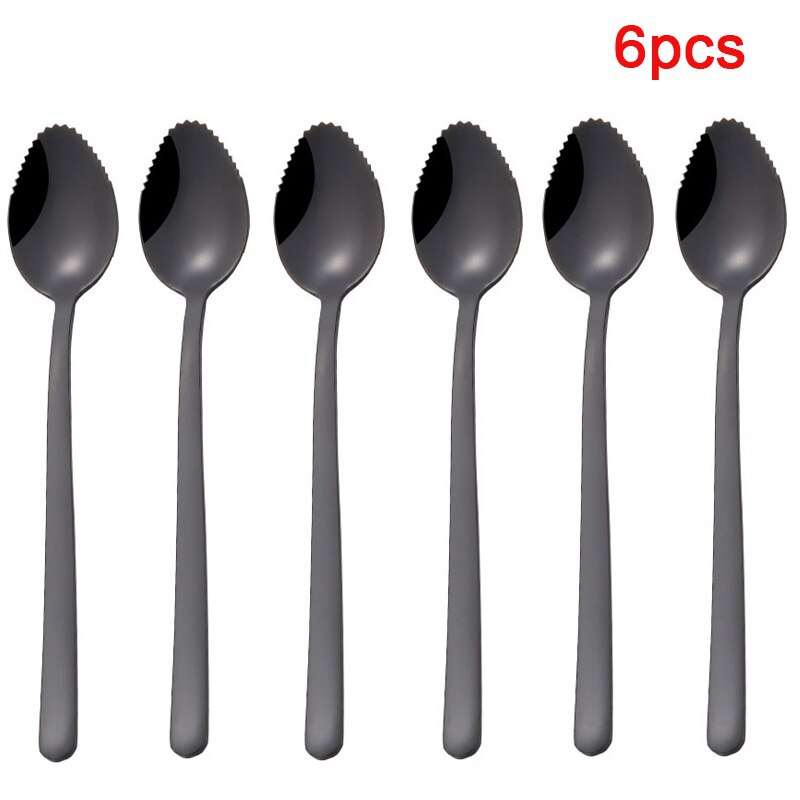 Cuillère à Dessert, cuillère, pamplemousse, fruits en forme de fruits en acier inoxydable, enfants ustensiles de table pour bébés, Gadget de cuisine accessoires de cuisine 6 pièces: Black